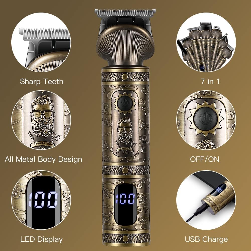 Surker Professional Beard Trimmer Kit - Zero Gapped T-Blade Electric Shaver, Nose & Body Trimmer - Cordless Grooming Kit 7 in 1