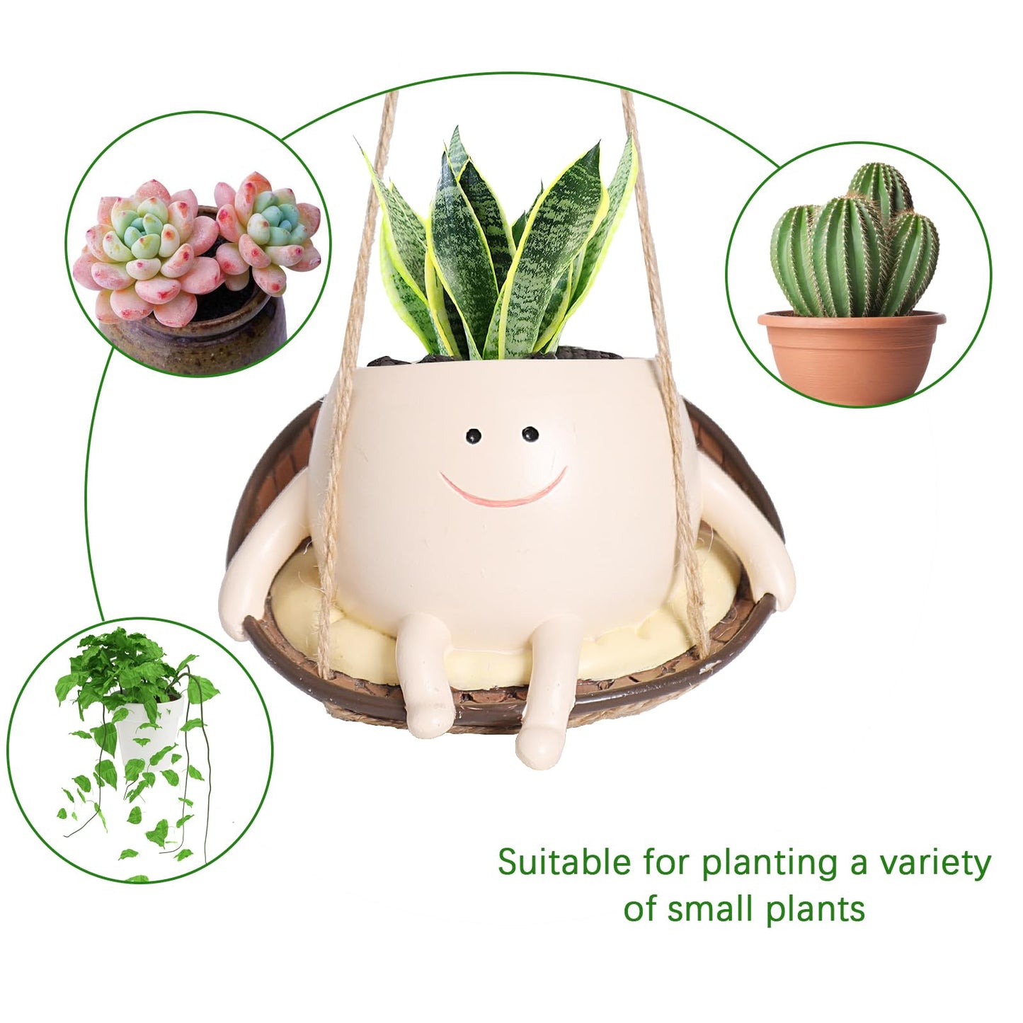 Pricetail Swing Chair Planter Hanging Plant Pots for Indoor Outdoor Plants, Cute Smiley Face Flower Pots Funny Swinging Planters Succulent Plants Live Gift Idea for Mother Lover Christmas (Small)