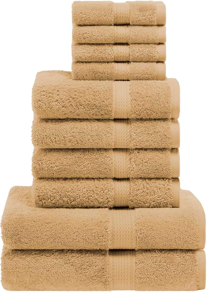 Superior Egyptian Cotton Solid Towel Set, Washcloths 13” x 13”, Hand Towels 20”