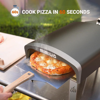 Mimiuo Manual Rotating Pizza Oven Outdoor Gas Propane, Mimiuo Portable 13-Inch Pizza Griller with Rotating Stone, Even Heating No Burning, Includes Oven Cover, Pizza Peel, Cordierite Stone