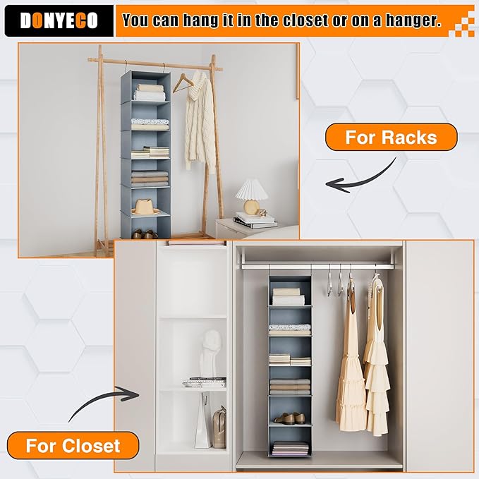 Hanging Closet Organizer and Storage 6-Shelf, Easy Mount Foldable Hanging