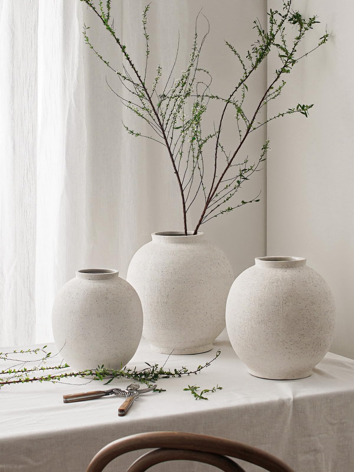 Large White Ceramic Vase - 9.8 Inch Rustic Farmhouse Flower Vase for Home Decor, Minimalist Tall Vases for Living Room, Table, Bathroom, Holiday & Weddings (Sandstone White)