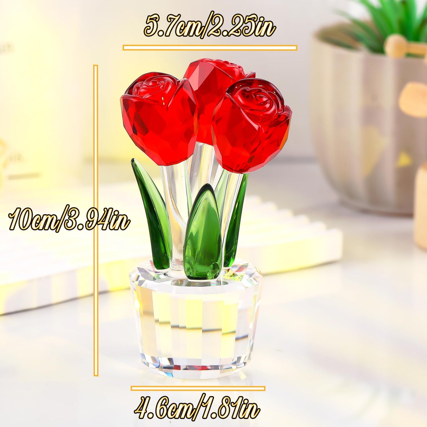 Ornalrist Handmade Crystal Rose Flower Figurines Red Glass Rose Gifts for Women Her Wife Girlfriend Mom on Valentine's Day Anniversary Mother's Day Birthday Wedding Home Decor