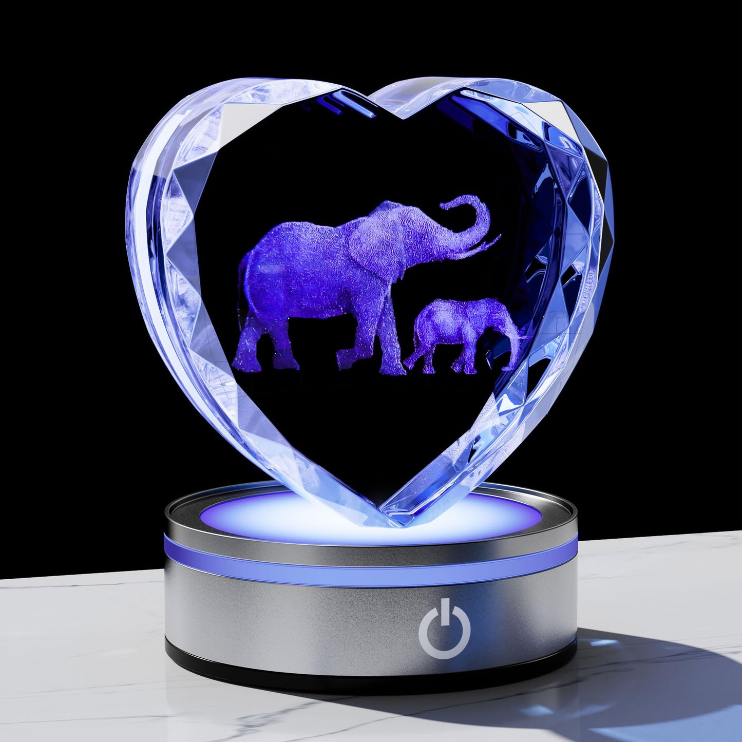 Qianwei Elephant Gifts for Women 3D Crystal Heart - Laser Elephant Decor Glass Animals Elephants Gifts Figurines Statue Stuff for Room Decorations Night Light