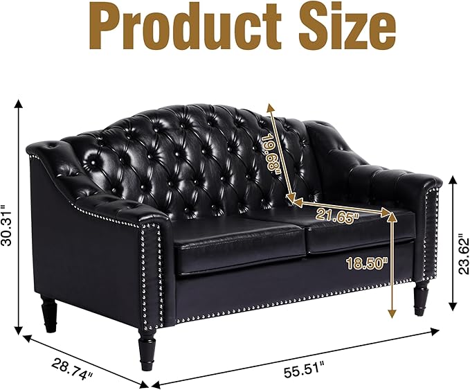 LEVNARY Chesterfield Loveseat Leather, Upholstered Sofa