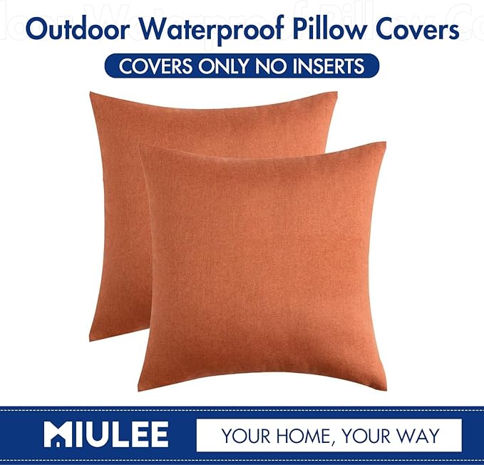 MIULEE Pack of 2 Decorative Outdoor Solid Waterproof Throw Pillow Covers Faux