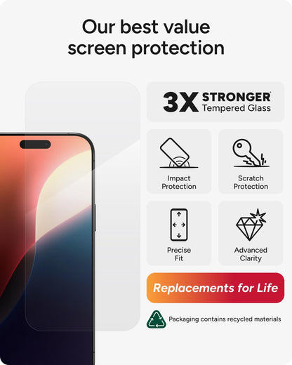ZAGG Glass+ Screen Protector for iPhone 16e/ 14/13/ 13 Pro - 3X Shatter Protection, High Scratch Resistance, Oil-Resistant, Reinforced Edges, InvisibleShield, Easy Install