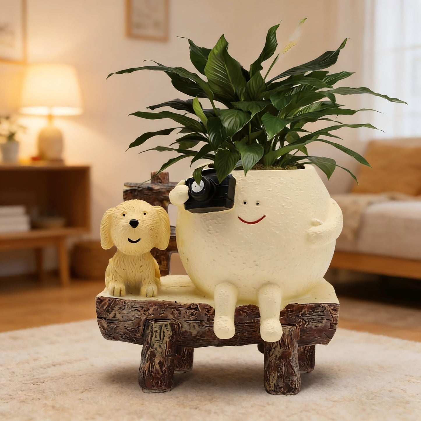 ERRSOU Smiley Face Planter Pot, Cute Funny Resin Bench Face Plant Pots with Drainage Hole, Unique Head Succulent Planter for Indoor Outdoor Flower Gifts for Plant Lovers