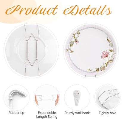 Bilillo 9-Piece Stainless Steel Wall Plate Hangers, 10/12/14 Inch Invisible Decorative Wire Plate Holders with 9 Pieces Wall Hooks for 8 to 16 Inch (Silver)