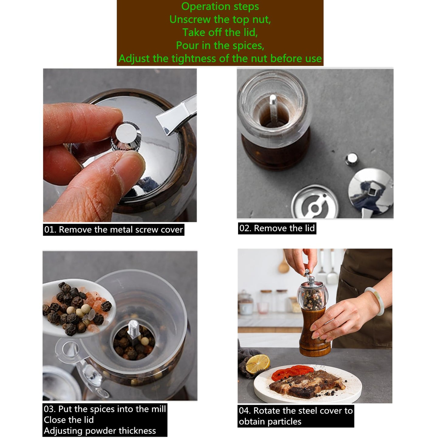 VEIZIBEE Salt and Pepper Grinder Set Manual Pepper Mill Set Classical Hand Shake Wooden Pepper Grinder Salt Mills Ceramic Blades Metal Handle, Enjoy Fresh Ground spices (Walnut color 2pcs-6in)