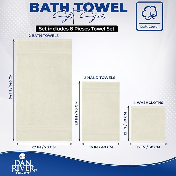 DAN RIVER 8 PC Luxury Bath Towels