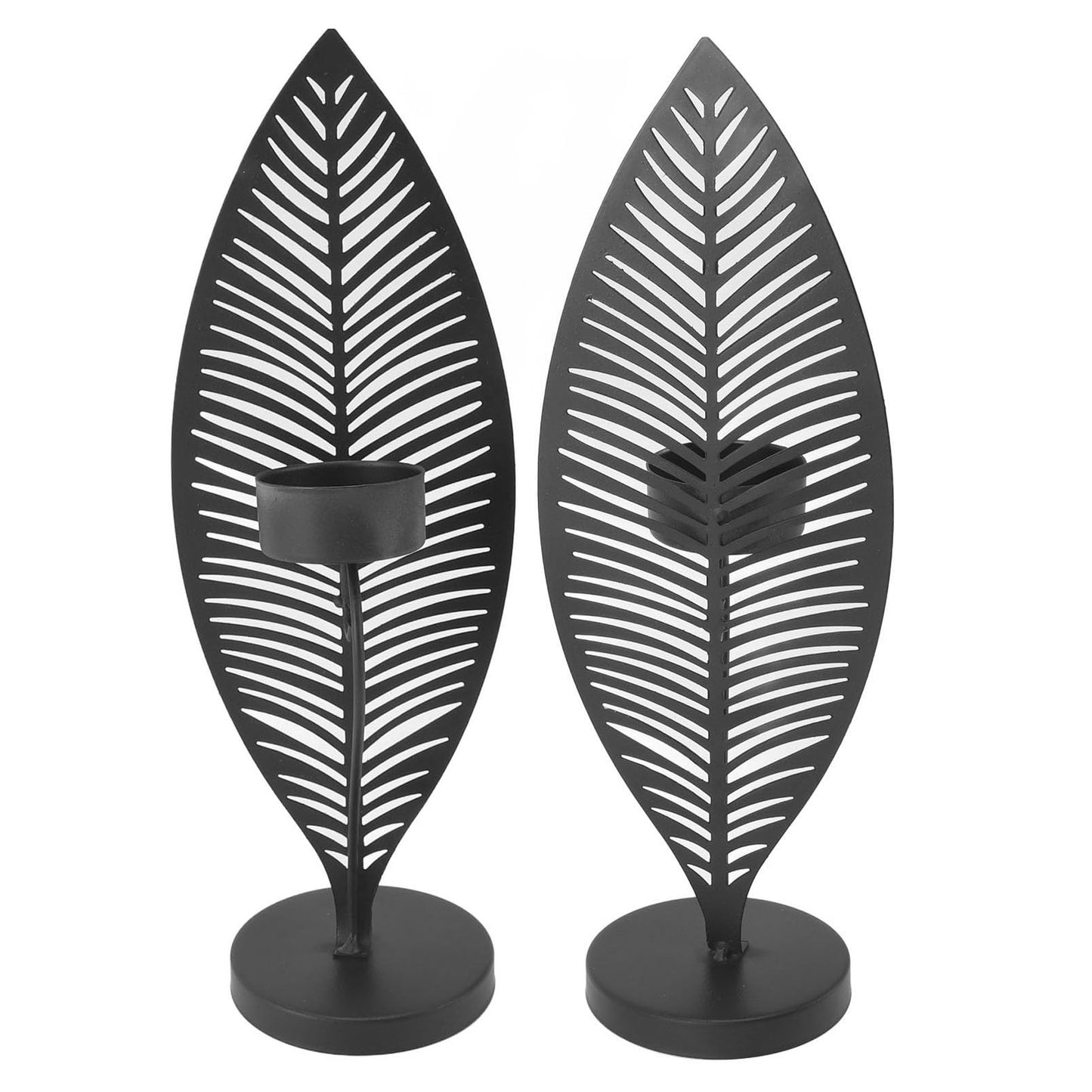 Iron Leaf Candle Holder, Minimalist Wrought Iron Candlestick Stand, Unique Leaf Shape Metal Candle Holder with Nordic Design for Dining Room Home Decor (Black)