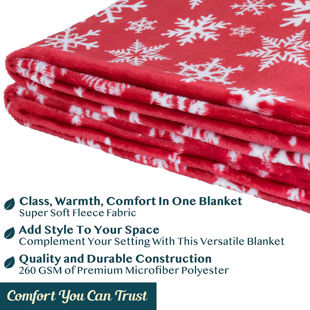 PAVILIA Christmas Throw Blanket | Red Snowflake Christmas Fleece Blanket | Soft, Plush, Warm Winter Cabin Throw, 50x60 (Red/White Snowflake)