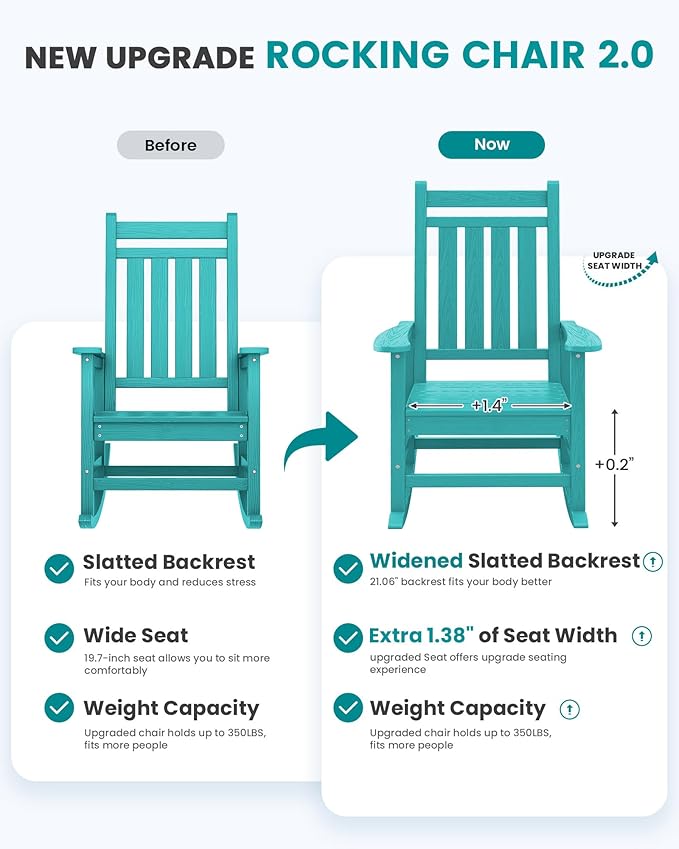 SERWALL HDPE Outdoor Rocking Chair Set of 8, Patio Rocking Chairs for Adults, All Weather Outdoor Rockers for Lawn, Aruba