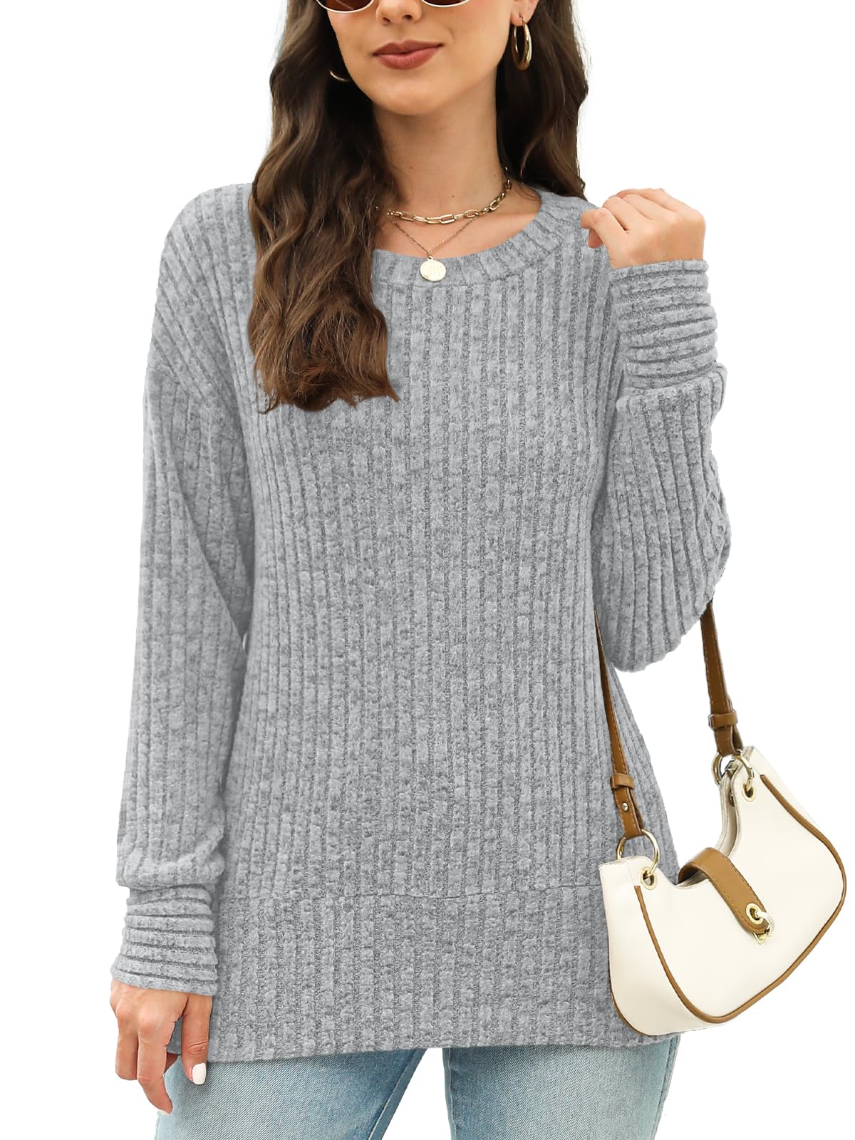 JomeDesign Sweaters for Women Long Sleeve Shirts Crew Neck Sweatshirt Lightweight Casual Tunic Tops