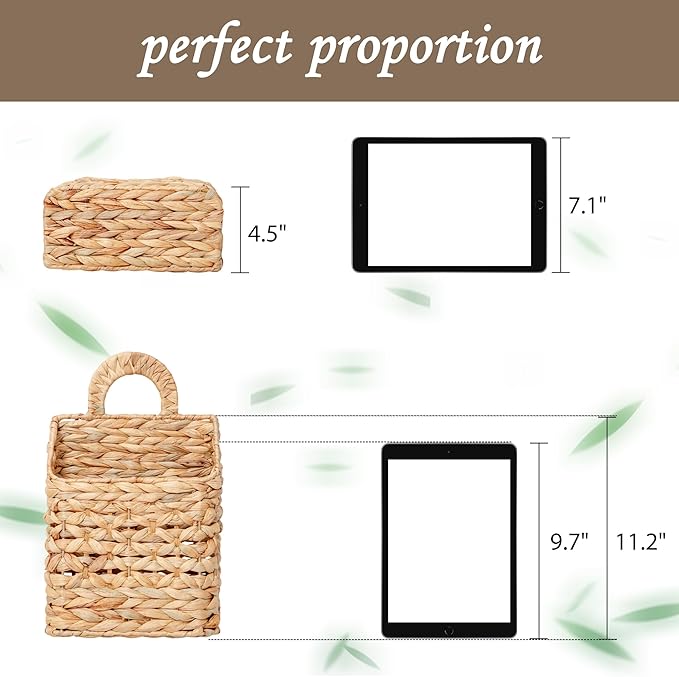 Wicker hanging basket, Water Hyacinth Wall Basket, Rustic Handwoven Hanging
