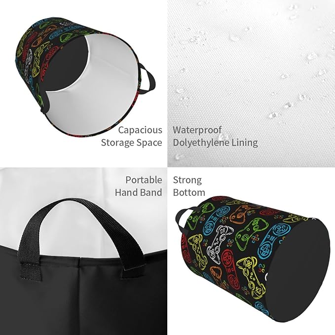 Colorful Game Joystick Silhouettes Laundry Hamper Bag