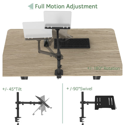Laptop Desk Mount, Single Laptop Stand Arm with Vented Tray for 17 inch Notebook or 14”-32” Monitor, Holds up to 17.6 lbs, Fully Adjustable, Clamp/Grommet Mounting, VESA 75/100mm