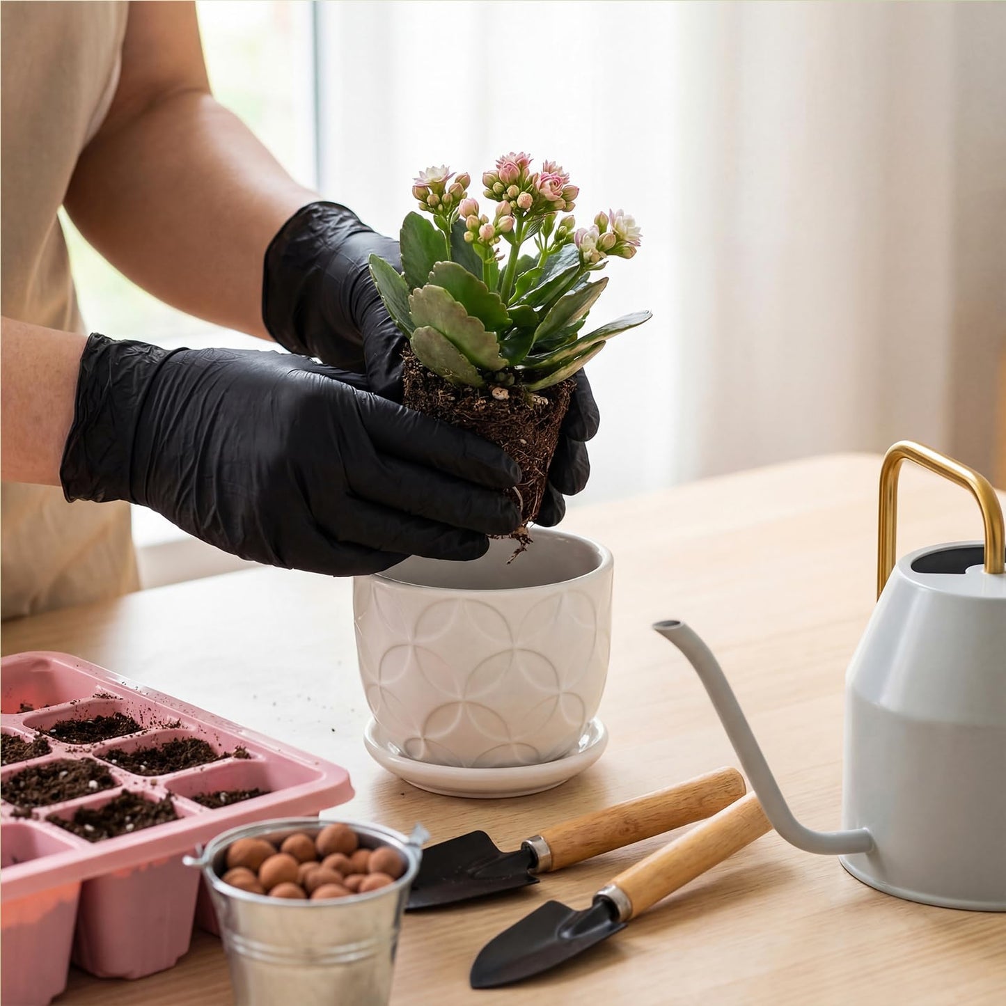 Maxdot 6 Set 4 Inch Ceramic Pots for Plants White Flower Pots with Drainage Holes Saucer Flower Planter for Indoor Outdoor Gardening Home Desktop Office Windowsill Decor