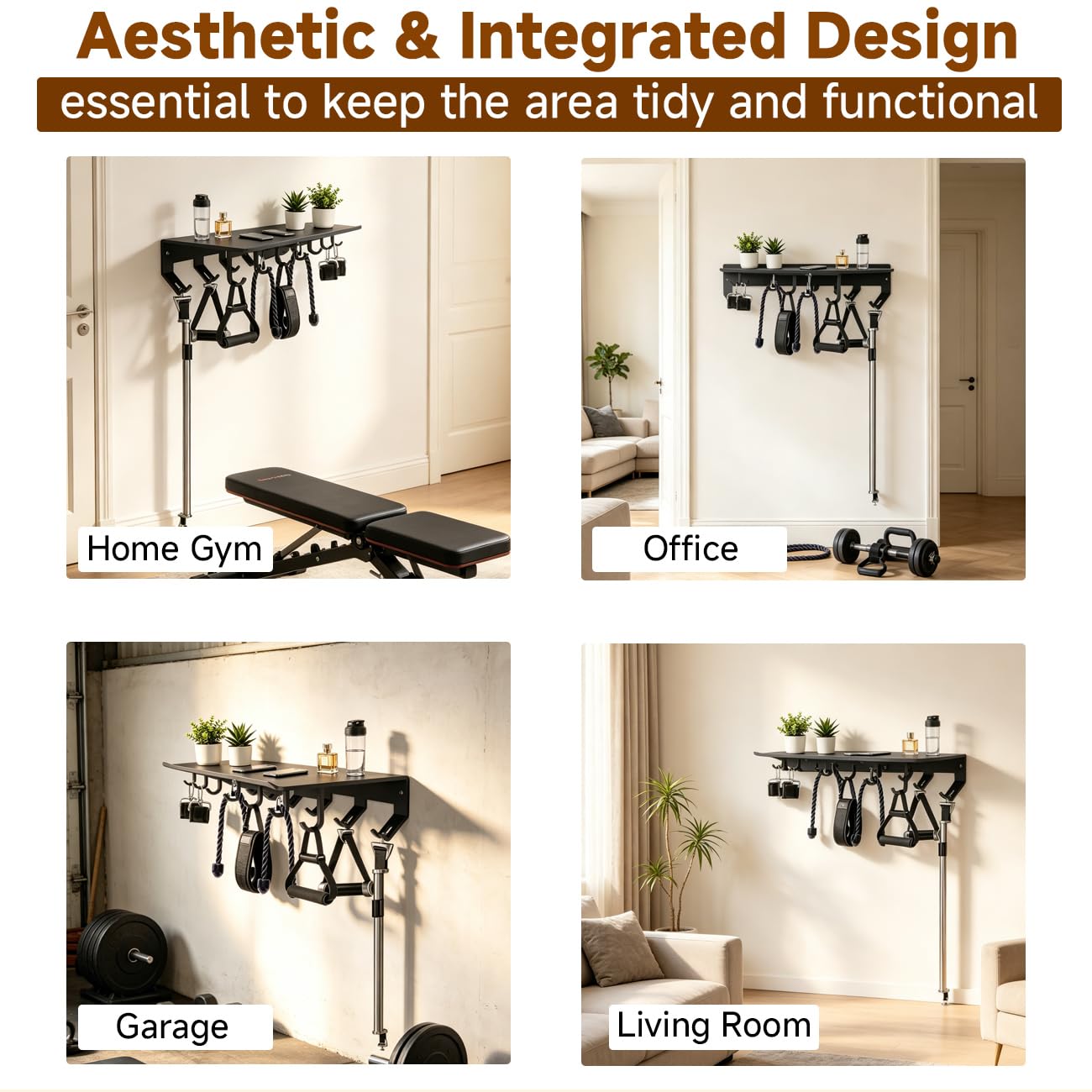 Dafftos Floating Shelf Compatible with Tonal Accessories Home Gym Storage Rack Wall Mount Resistance Band Organizer Workout Metal Holder Hook T-Bracket Lock Adapters Hanger Equipment Fitness