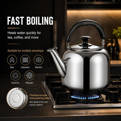 Whistling Stovetop Tea Kettle,Food Grade 316 Stainless Steel,Hot Water Fast to Boil,Stovetop Kettle with Ergonomic Handle,5.3 Quart Capacity