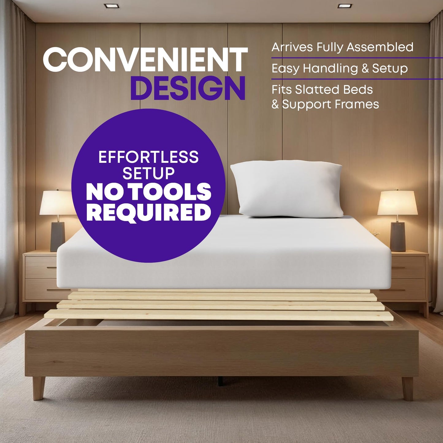 Greaton, 0.68-Inch Heavy Duty Horizontal Wooden Bunkie Board/Bed Slats, 78" x 76", Beige