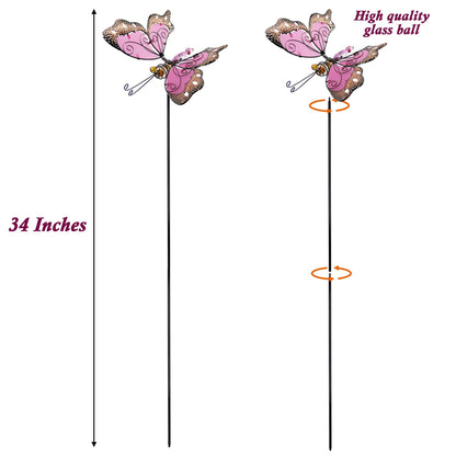 Juegoal 34 Inch Butterfly Garden Stakes Decor, Dragonfly Hummingbird Stakes, Glow in Dark Metal Yard Art for Mom, Mothers Day Ideal Gifts, Indoor Outdoor Lawn Pathway Patio Ornaments, Set of 3