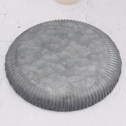 Funerom 9.8 inch Small Round Galvanized Metal Tray Decorative Tray Corrugated Edges