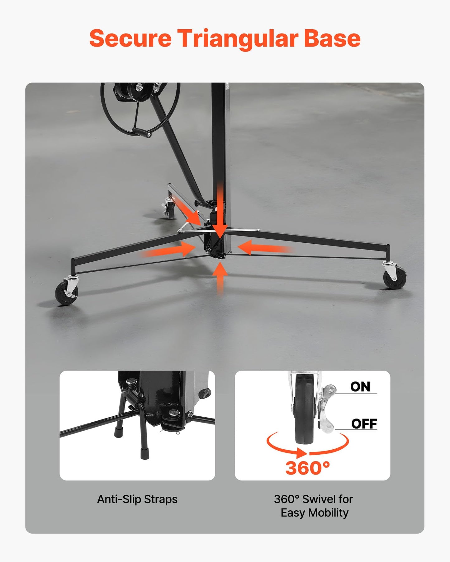 VEVOR 11ft Drywall Lift, Heavy-Duty 150 lbs Sheetrock Hoist with Adjustable Telescoping Arm, Lockable Wheels, Drywall Lifter Panel Jack Hoist Tools Ideal for Ceiling & Wall Installation (Black)