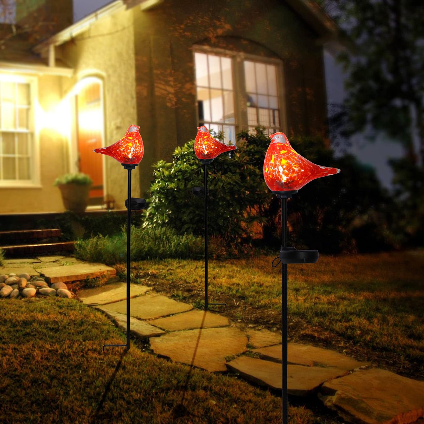 Afirst Solar Outdoor Lights - Decorative Solar Stake Lights Cardinal Handblown Glass Garden Stakes, Waterproof for Pathway Decoration, 2 Pack