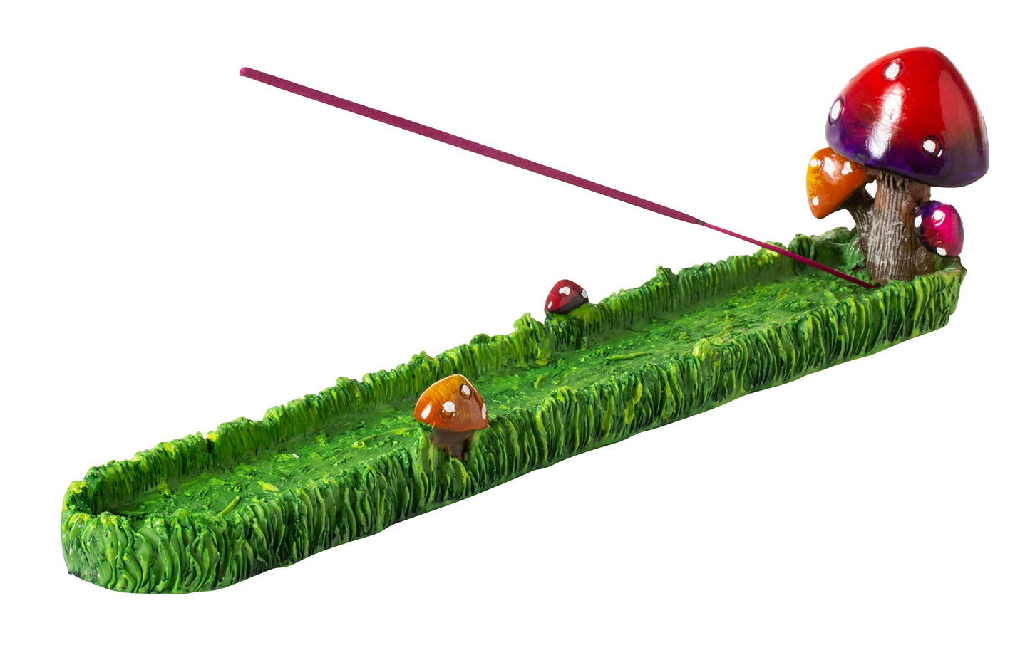 Mushrooms in Green Field Incense Stick Holder Burner with Ash Catcher