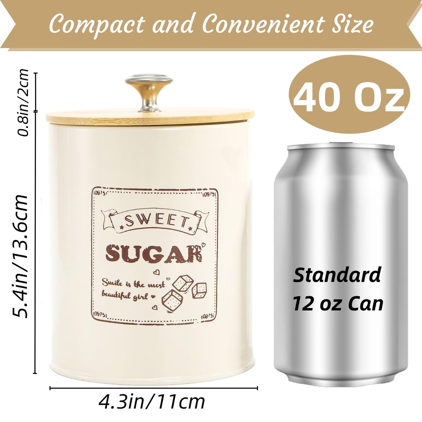Youeon Metal Canisters Sets for the Kitchen, 40 Oz Coffee Sugar Tea Container Set, Farmhouse Style, Food Storage Containers with Lids for Countertop, Cabinet, Coffee Bar Decor, Beige