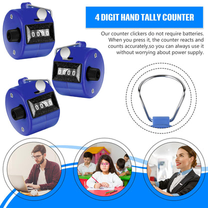 TOODOO 6 Pack Hand Tally Counter 4 Digit Mechanical Palm Clicker Plastic Hand Held Counter Clicker with Metal Finger Ring for School Golf Sports Events Office Stadium(Blue)