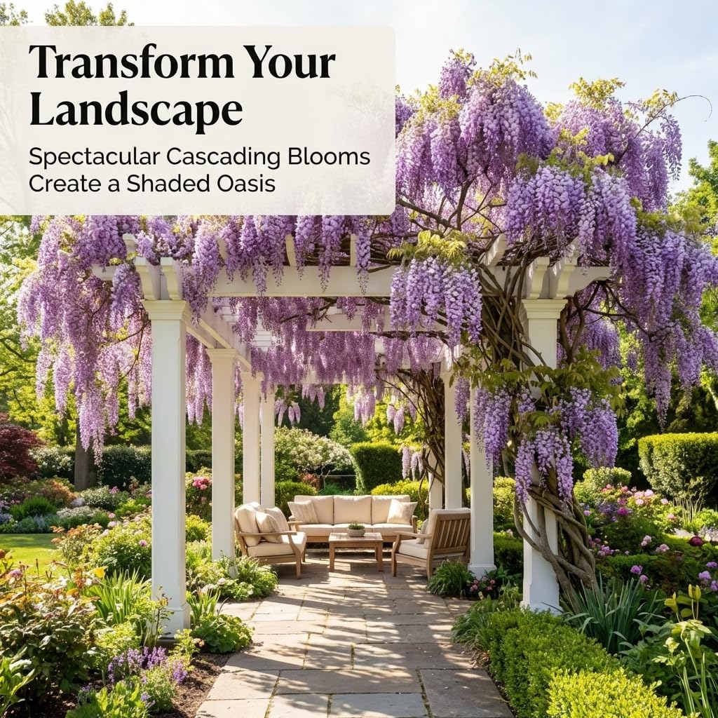Wisteria Plant Live, Purple Wisteria Hardy Climbing Flowering Vine 4'' Pot, Outdoor Trellis, Arbor or Fence Vine Starter