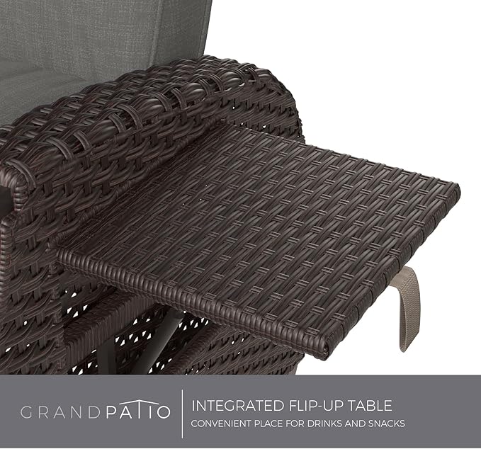 Grand patio Outdoor Recliner with Independent Adjustable Back and Footrest, Air Pump 150° Lay Flat Reclining Chair Removable Olefin Cushion Flip-Up Table Wicker Grey 1PC