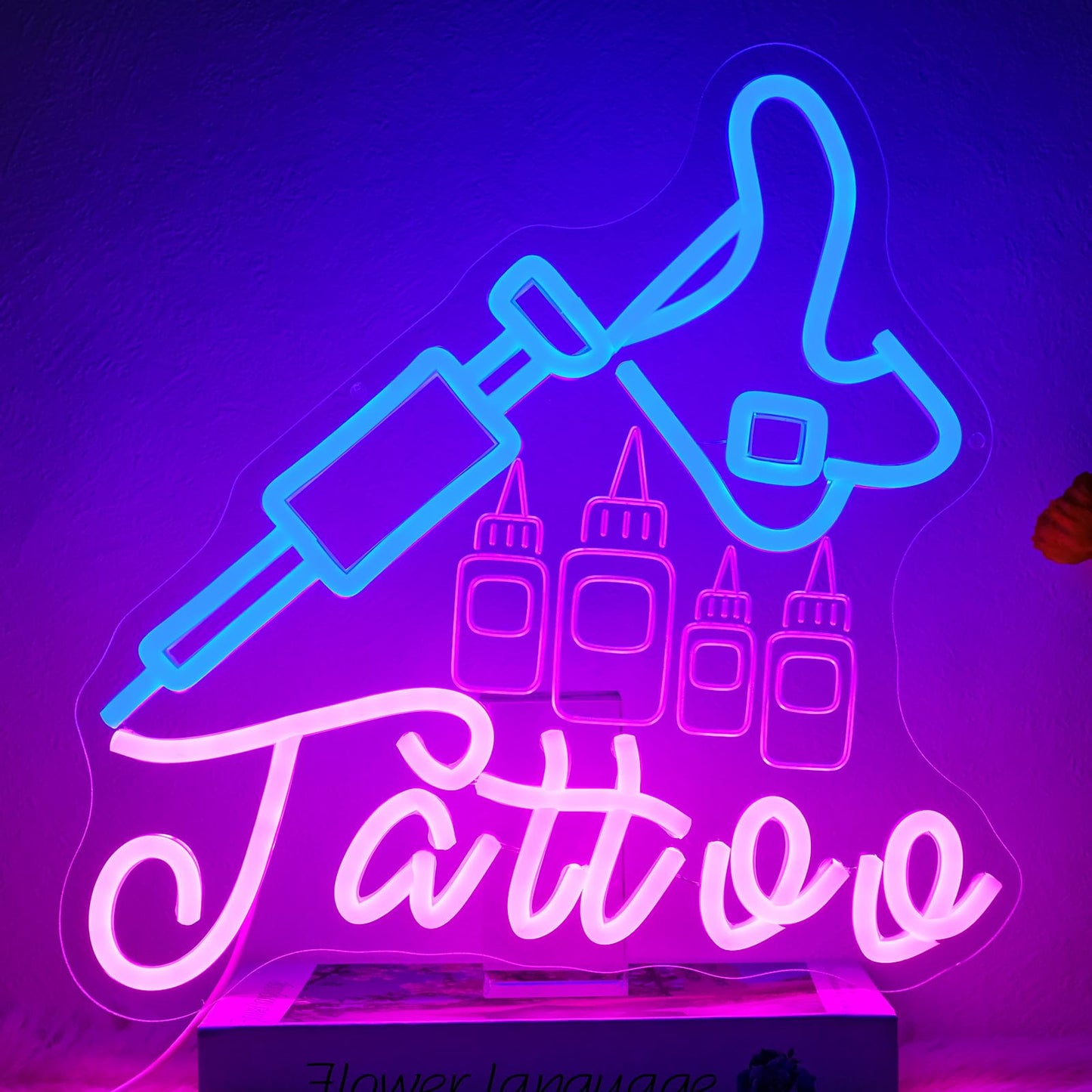Runalosa Tattoo Neon Sign for Business Dimmable Blue Pink Girl Neon Light Sign Letters Led Signs for Wall Decor Man Cave Beauty Salon Shop Plaque Tattoo Studio Decoration 13.5" x 12.4"