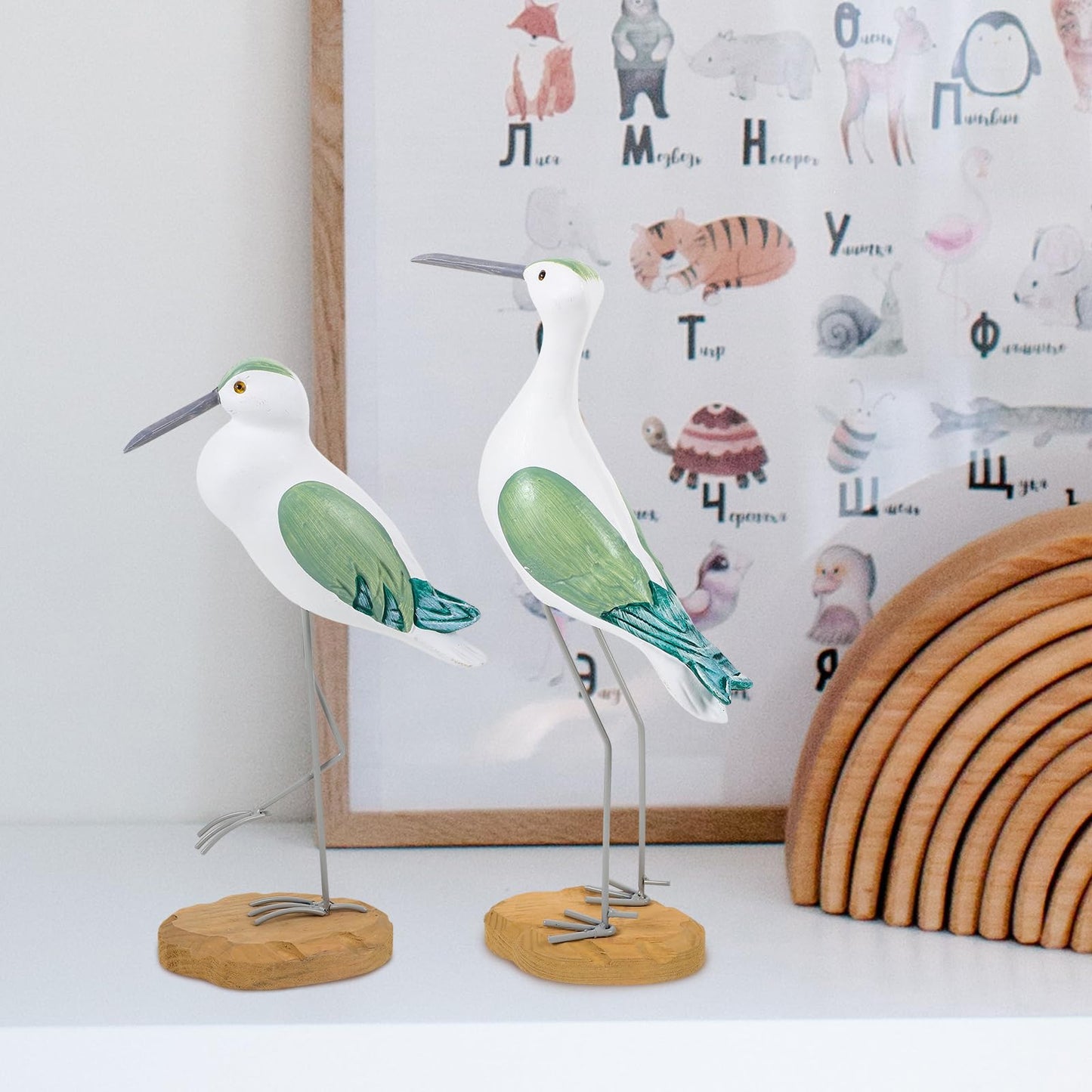 HEALLILY 2pcs Coastal Decor Wooden Seagull Figurine Bird Statue Nautical Coastal Ocean Home Decoration Green