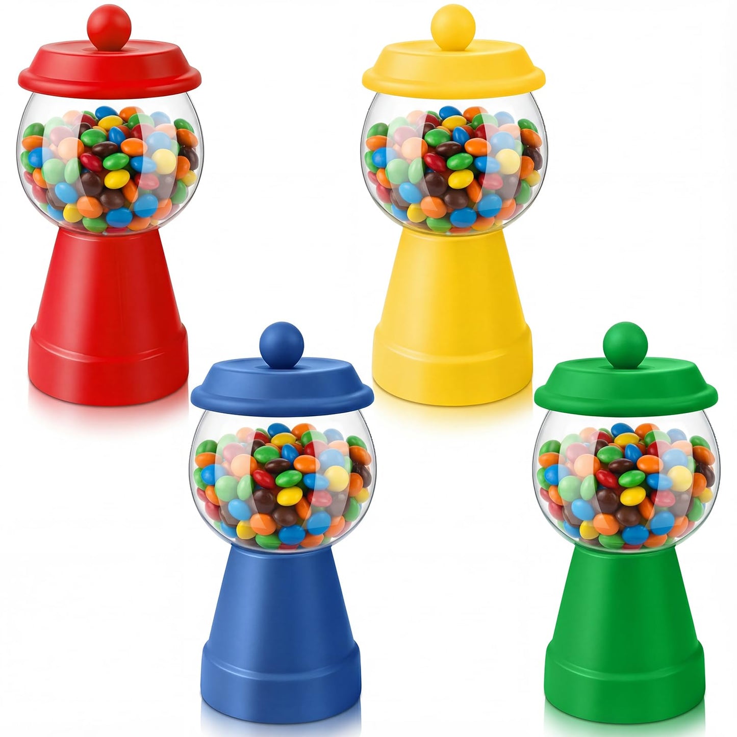 Thyle 4 Pcs Terra Cotta Candy Jar with Lid 8.7x4.3 Ceramic Cookie Jar Red Blue Green Yellow Fishbowl Food Storage for Birthday Cartoon Game Night Christmas Party Table Centerpiece DIY Gift(Rainbow)
