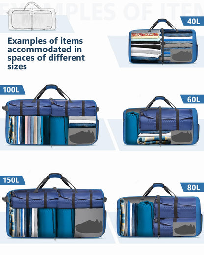 Gonex 40L Large Foldable Travel Duffle Bag with Shoes Compartment, Packable Lightweight Water Repellent Duffel Bag for Camping Gym Weekender Bag Deep Blue