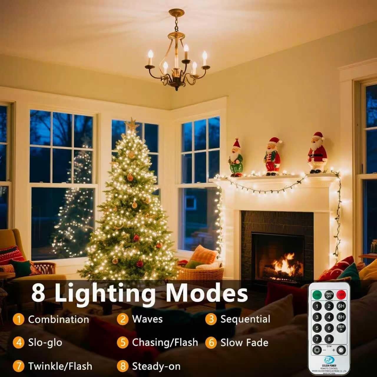LED Cluster Lights, 400 LED Warm White Christmas Lights, 19.56FT Twinkle Christmas Tree Lights Outdoor, 8 Modes Plug in Fairy Lights for Xmas, Tree, Garland, UL Certification, Black Wire