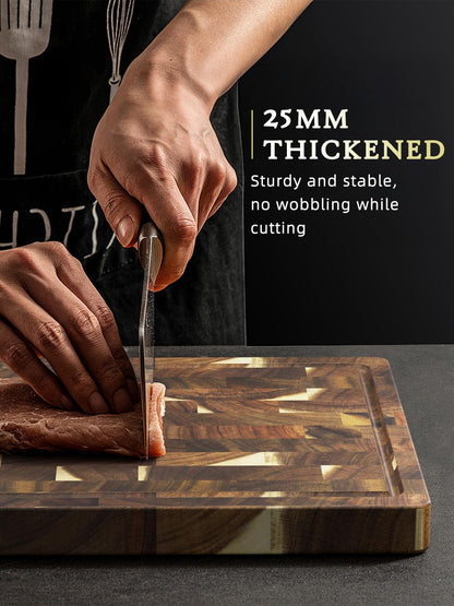 HOSHANHO 3 Packs Acacia Wood Cutting Board Set, Extra Large Cutting Boards for Kitchen Meal Prep, Durable Chopping Board with Built-in Ergonomic Handles & Deep Juice Grooves