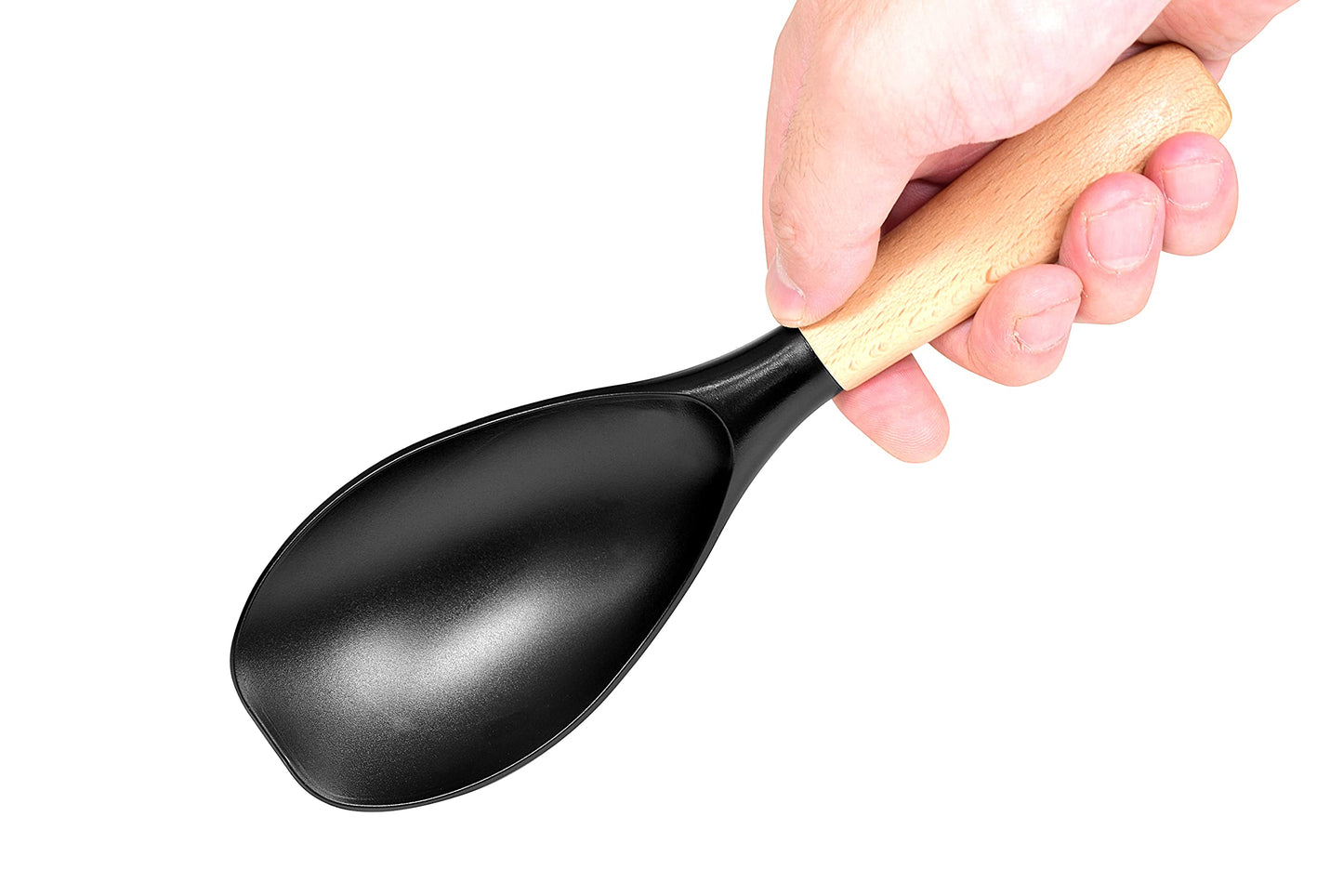 Seki Japan Stylish Kitchen Tool, Flexible Non Stick Heat Resistant Nylon Cooking Spoon, Wooden Handle Basting Spoon for Soup, Salad, Stirring, Mixing