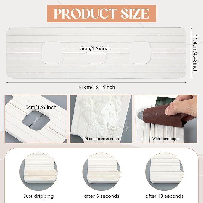 3 Square Hole White Faucet Mat for Kitchen Sink Bathroom 16.14" x 4.49" Kitchen