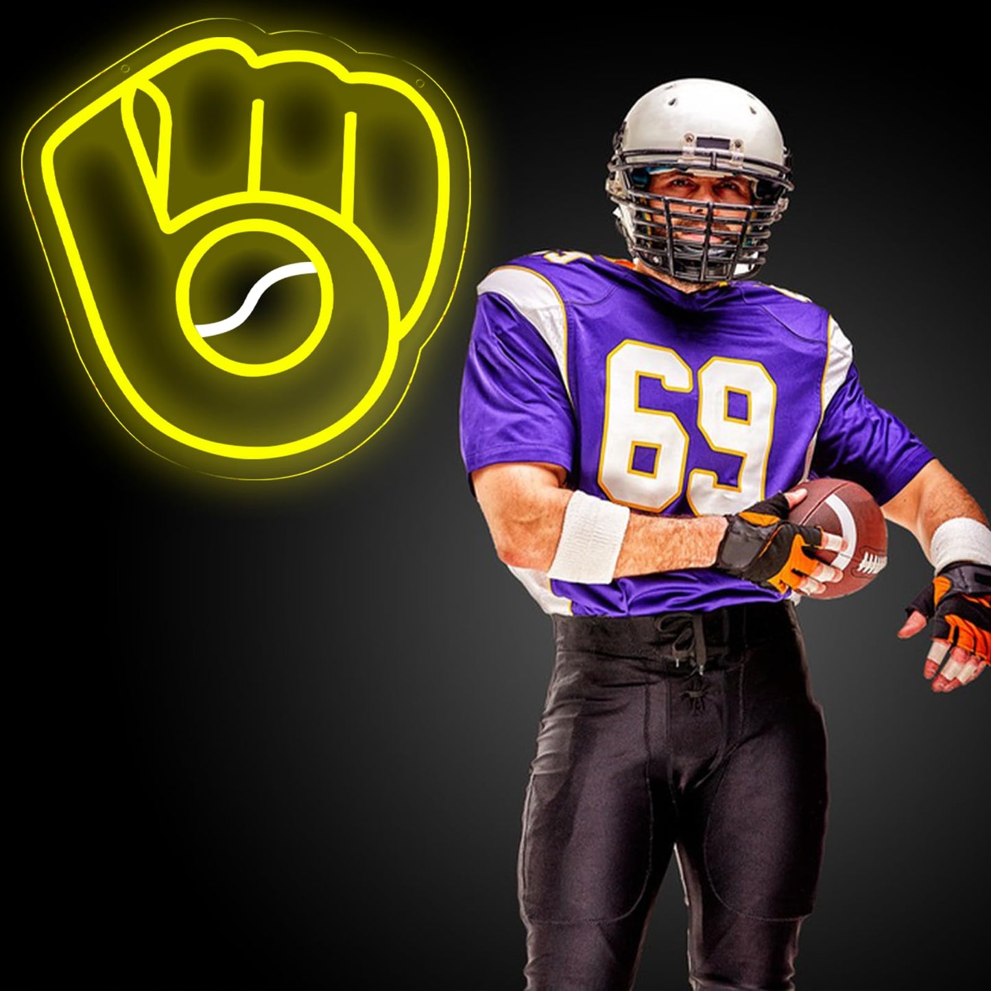 Balanar LED Baseball Neon Sign, Yellow and White Neon Light, 12.4 x 12.2 Inch, 5V Dimmable, Perfect for Christmas and Birthday Gifts