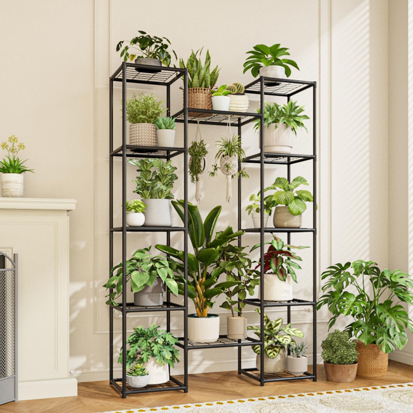 GENTINGBRO Metal Plant Stand Outdoor 62.2" Tall Plant Shelf for Plants 12 Pots Large Plant Sheves for Indoor Plants Living Room Heavy Duty Rack Garden Balcony Patio Hanging Planter