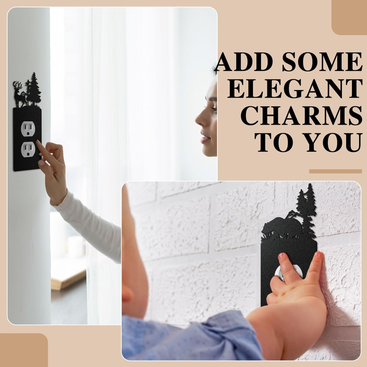 Lothee 3 Pcs Bear Light Switch Cover Plate Black Outlet Plate Cover Bear Elk Forest Mountain House Wall Light Outlet Decorative for Office Bedroom Home, Duplex Toggle(Exquisite)