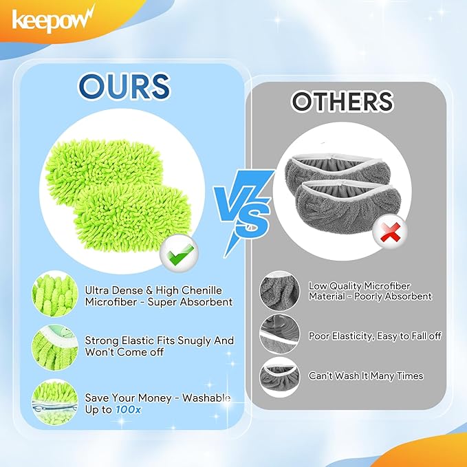 KEEPOW Reusable Microfiber Mop Pads Compatible