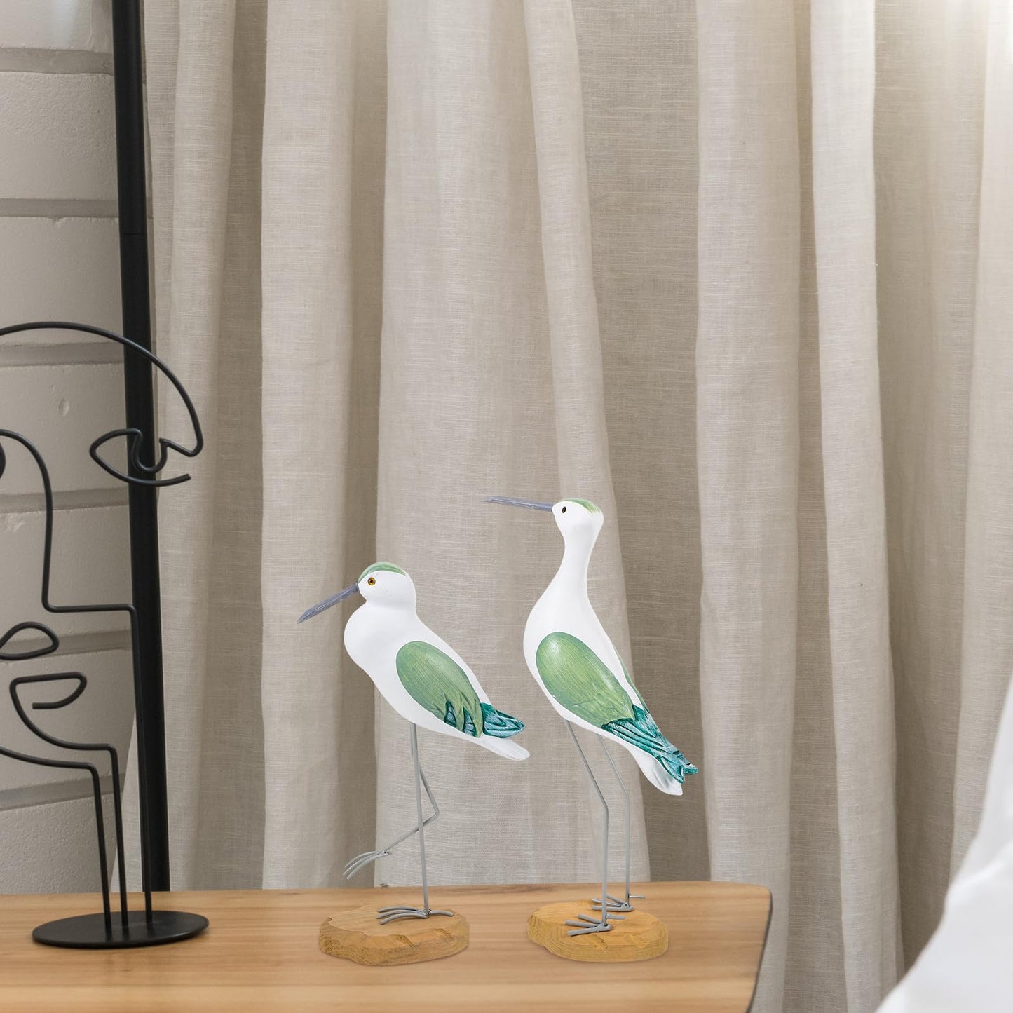HEALLILY 2pcs Coastal Decor Wooden Seagull Figurine Bird Statue Nautical Coastal Ocean Home Decoration Green
