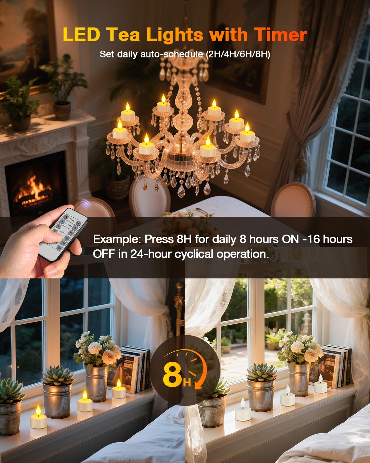 Yme Rechargeable Tea Lights Candles with Remote Timer, 12pcs Flameless Flickering LED Electric Tealights Candles with USB Cables for Home Lantern Table Party Bedroom Holiday Decorations