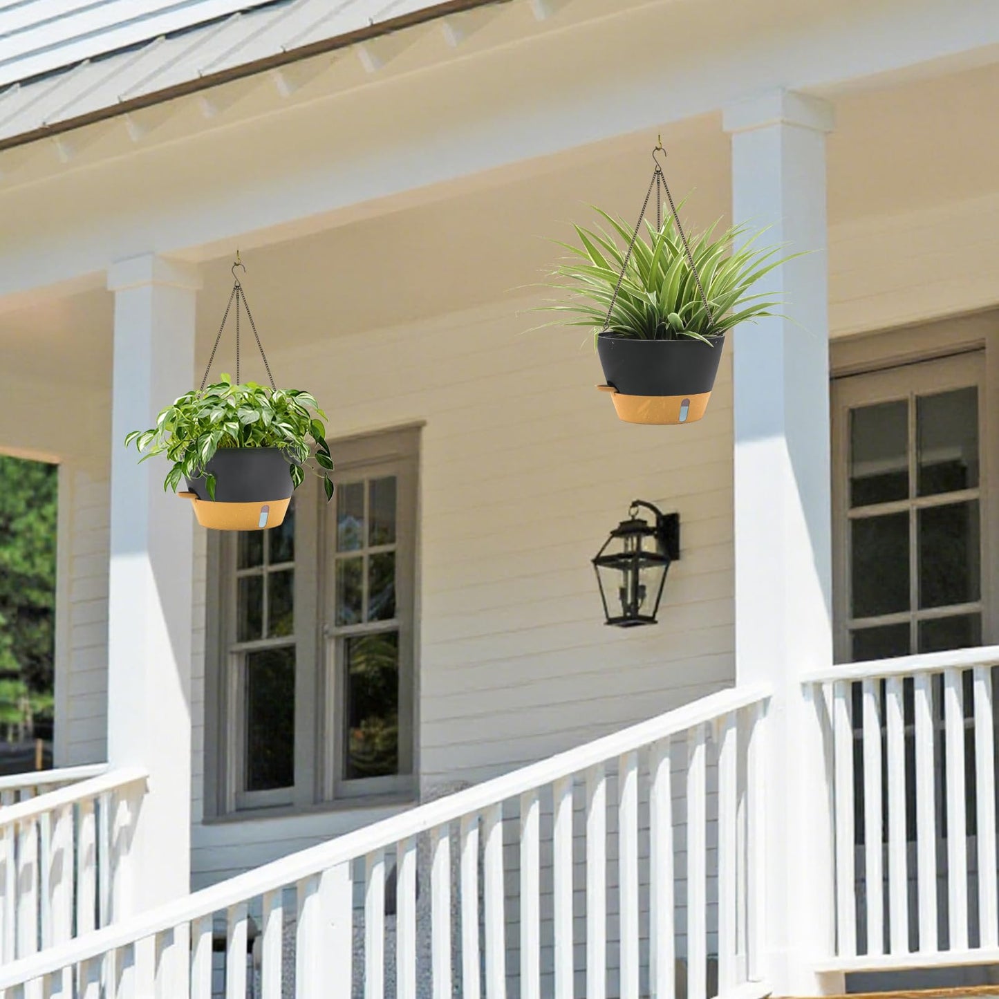 ZMTECH 12 Inch Hanging Planters for Indoor, 2 Pack Large Hanging Plant Pot with Visible Water Level and Chain, Self Watering Hanging Flower Pot for Outdoor Garden Porch(Dark Gray)